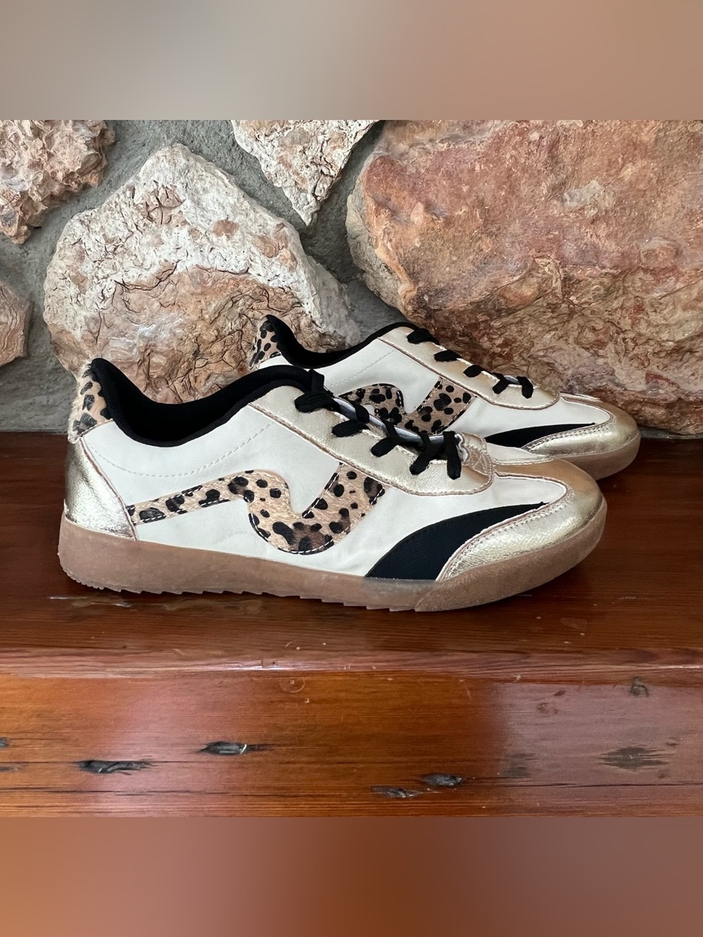 Masseys® Serena Comfort Sneaker In Leopard, Gold & Bone Color Women’s Size 9.5W